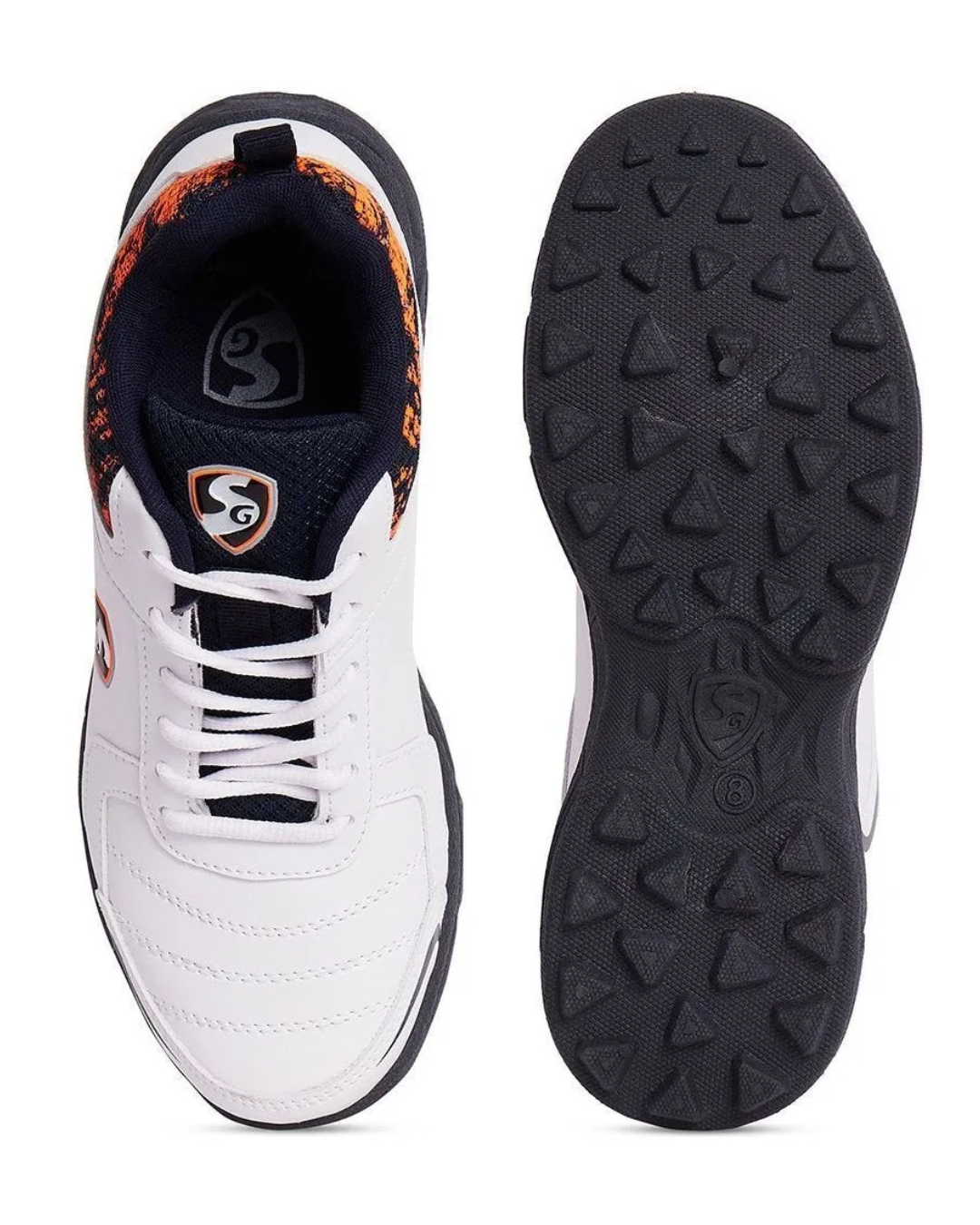 SG Savage Stud Shoe: Dynamic Navy Blue & Vibrant Orange Cricket Footwear